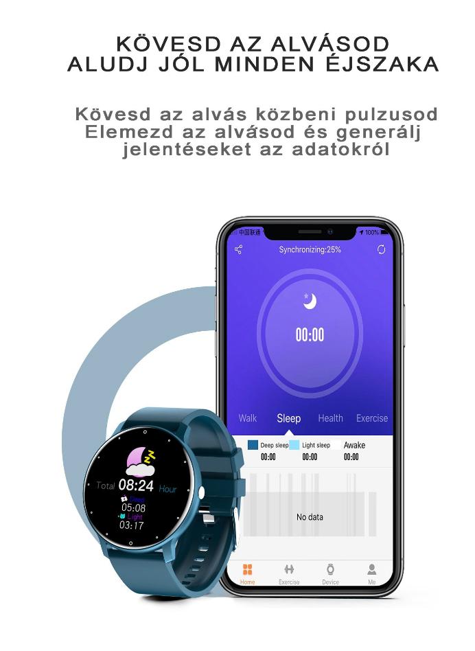 AOVO ZL02 Okosóra – Hívás/SMS/Közösségi Értesítés, Aktivitás- és Alvásfigyelés, Pulzus- és Lépésszámláló, Zenevezérlés, Vízálló, Kék