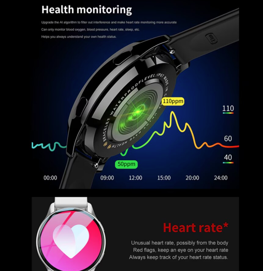 AOVO T2 MAX okosóra, Hívás/Sms/Közösségi média értesítések, Fitness, Sport, Vízálló, Ezüst