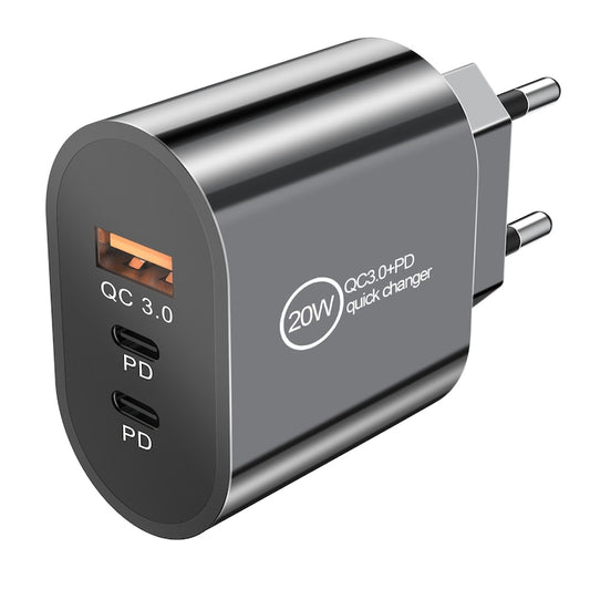 AOVO Hálózati töltő, 3 portos, intelligens USB töltő, 1x USB 3.0 és 2x USB Type-C szupergyors töltés, univerzális kompatibilitás, fekete