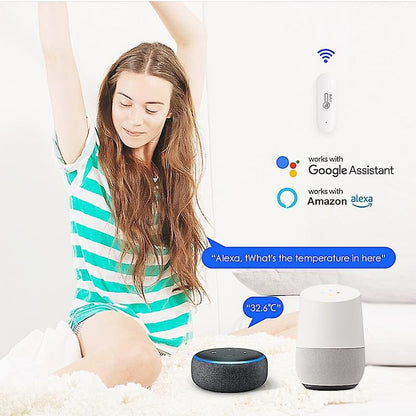 AOVO Hőmérséklet/páratartalom érzékelő, WiFi 2.4G, kompatibilis a Tuya/SmartLife/Alexa/Echo/Google Assistant, fehér