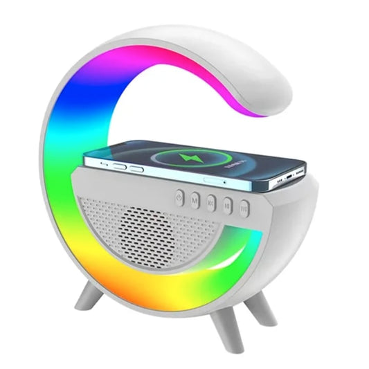 AOVO Multifunkciós vezeték nélküli töltő állvány hangszóróval RGB TF éjszakai fény 15W gyorstöltő állomás iPhone, Samsung, Xiaomi, Huawei számára