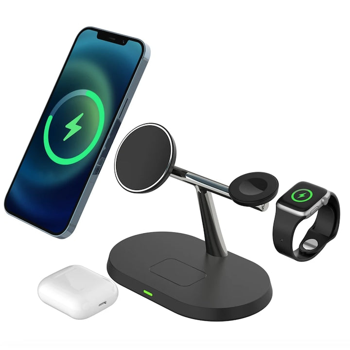 AOVO 5 az 1-ben Mágneses Vezeték nélküli Töltőgyorsító Dokkoló Állvány Magsafe iPhone 13 Mini 12 Pro Max Apple Watch AirPods Pro részére