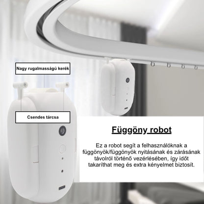 Függöny automata robot, vezeték nélküli, fehér, hangvezérlés, Tuya alkalmazás, okos fény- és hőmérsékletszenzorral