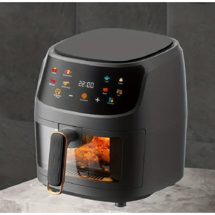 AOVO Air Fryer Digitális kijelző, Olaj nélküli forró levegős sütő, 8 funkció 6L, 1400W